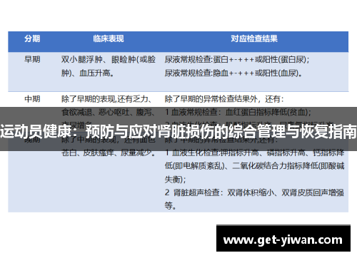 运动员健康:预防与应对肾脏损伤的综合管理与恢复指南 运动员健康:预防与应对肾脏损伤的综合管理与恢复指南